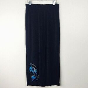 Chico's Travelers Wide Leg Pants Pull On Slinky Artsy Embroidered 2 / Large